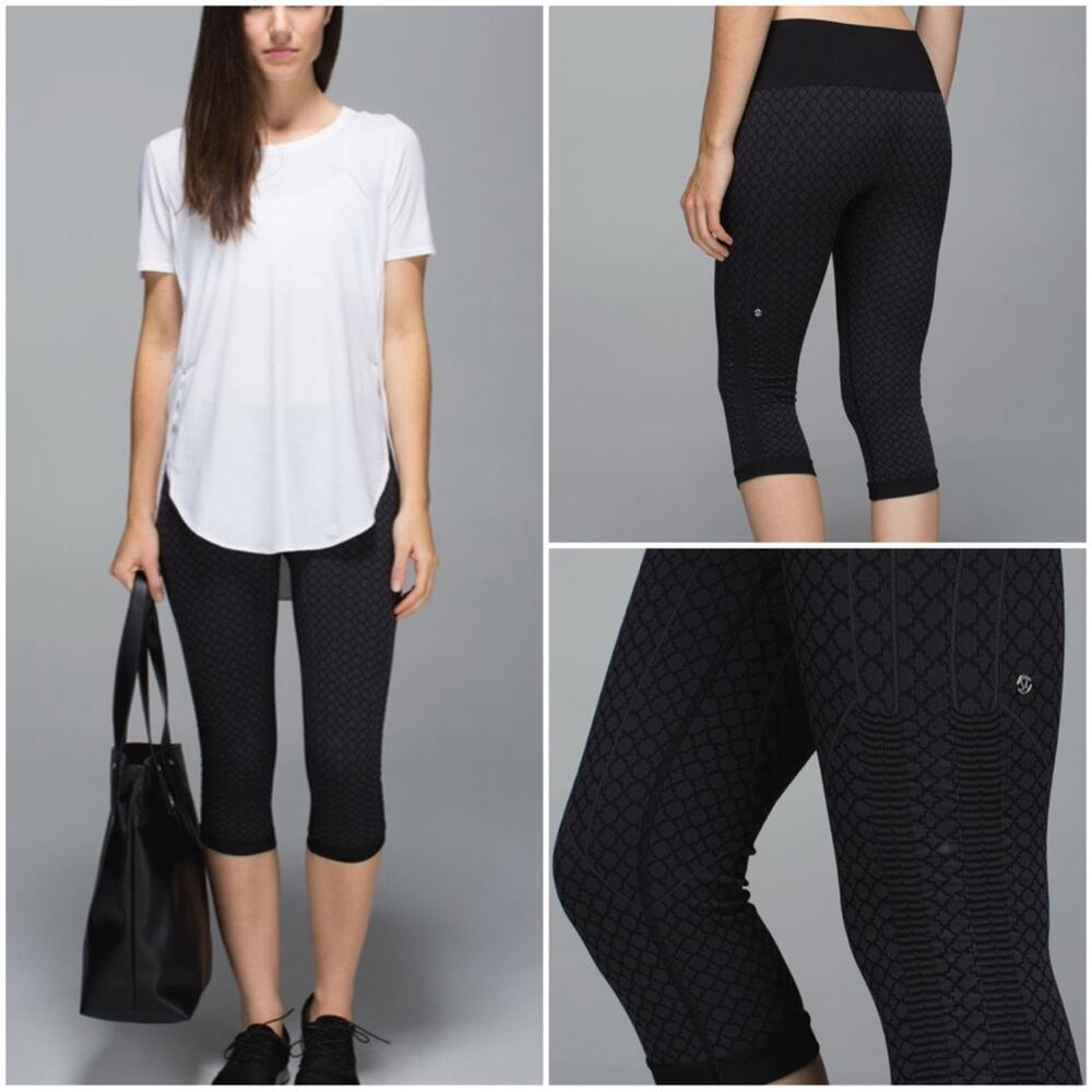 Lululemon In The Flow Crops leggings Heathered Deep Coal women's 4 style #W6D87S